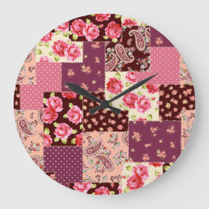 Patchwork Cute Seamless Pattern Large Clock