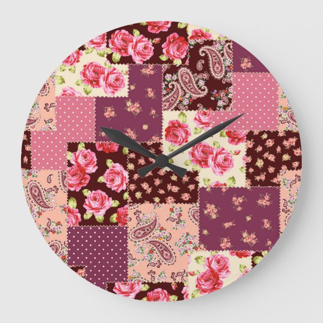Patchwork Cute Seamless Pattern Large Clock (Front)