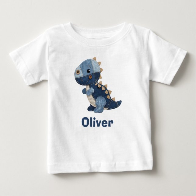 Patchwork Denim Baby T-Rex T-Shirt (Front)