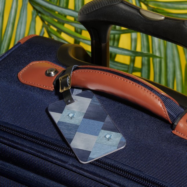 Patchwork Denim Cool Luggage Tag (Front Insitu 1)