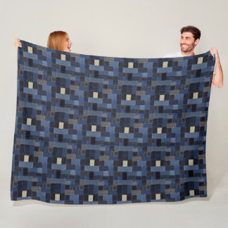 Patchwork Denim Fabric Art Illustration No13 Fleece Blanket