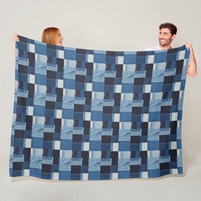 Patchwork Denim Fabric Art Illustration No18 Fleece Blanket (In Situ)