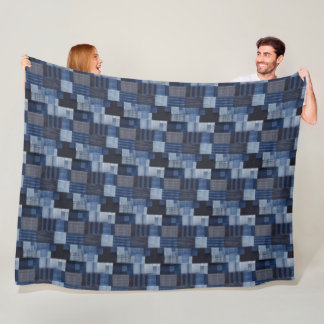 Patchwork Denim Fabric Art Illustration No20 Fleece Blanket