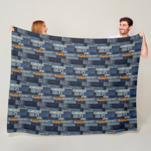 Patchwork Denim Fabric Art Illustration No6 Fleece Blanket