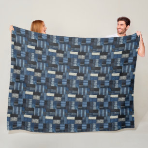 Patchwork Denim Fabric Art Illustration No7 Fleece Blanket