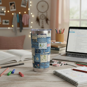 Patchwork Denim Insulated Tumbler