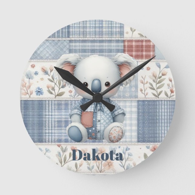 Patchwork Denim Koala Round Clock (Front)