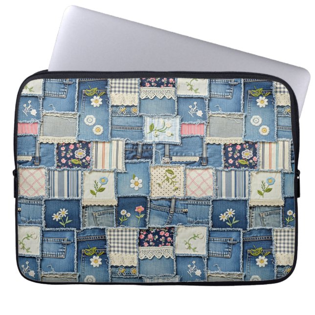 Patchwork Denim Laptop Sleeve (Front)
