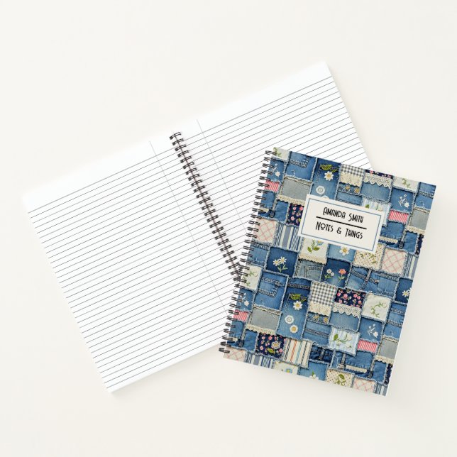 Patchwork Denim personalised Notebook (Inside)