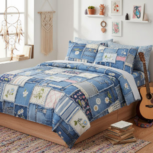 Patchwork Denim Pillowcase