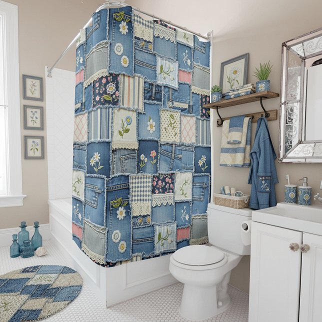 Patchwork Denim Shower Curtain (Creator Uploaded)