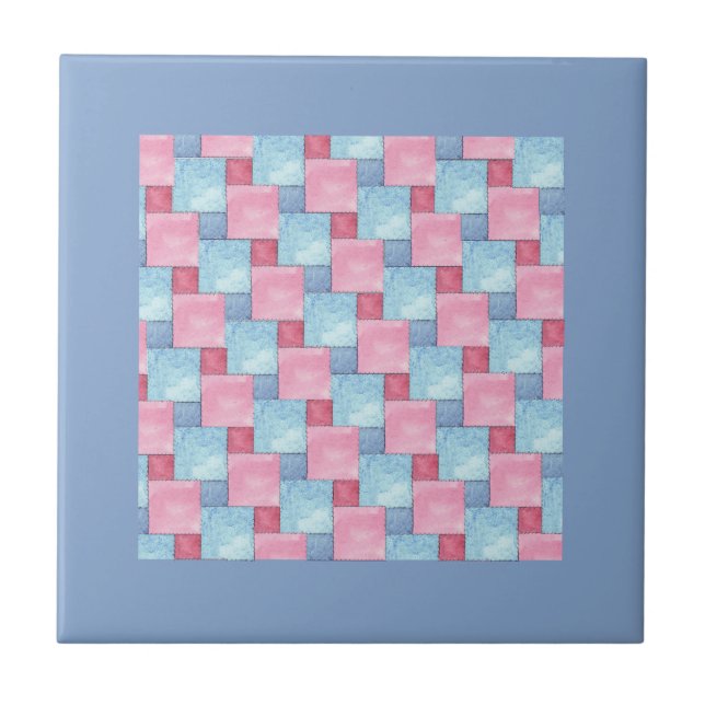 Patchwork Design Tile, Pinks, Blues Tile (Front)