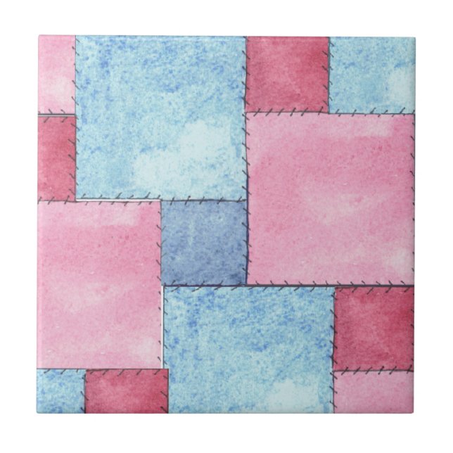 Patchwork Design Tile, Pinks, Blues Tile (Front)