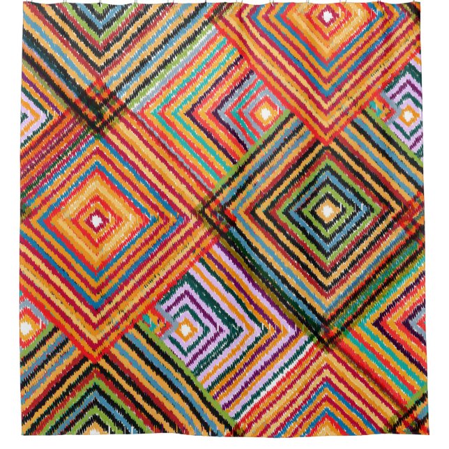 Patchwork Design with Aztec Squares. Shower Curtain (Front)