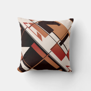 Patchwork Diagonal in Orange Shades Black Beige Cushion