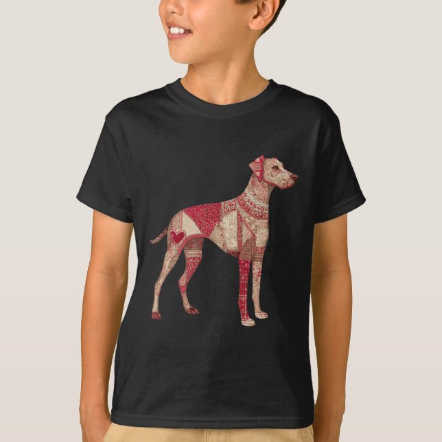 Patchwork Dog With Heart Valentine Style  T-Shirt (Front)