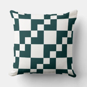 Patchwork Domino - Dark Moss Green and White Cushion