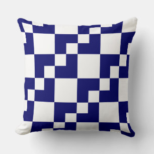 Patchwork Domino - Deep Navy Blue and White Cushion