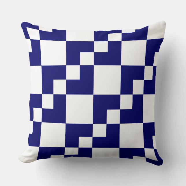 Patchwork Domino - Deep Navy Blue and White Cushion (Front)