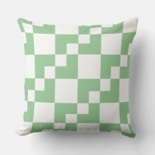 Patchwork Domino - Faded Green and White Cushion