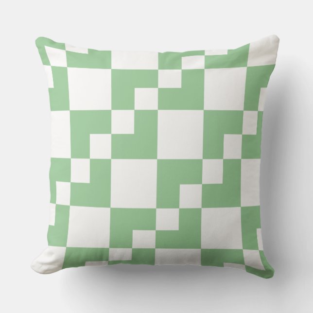 Patchwork Domino - Faded Green and White Cushion (Front)