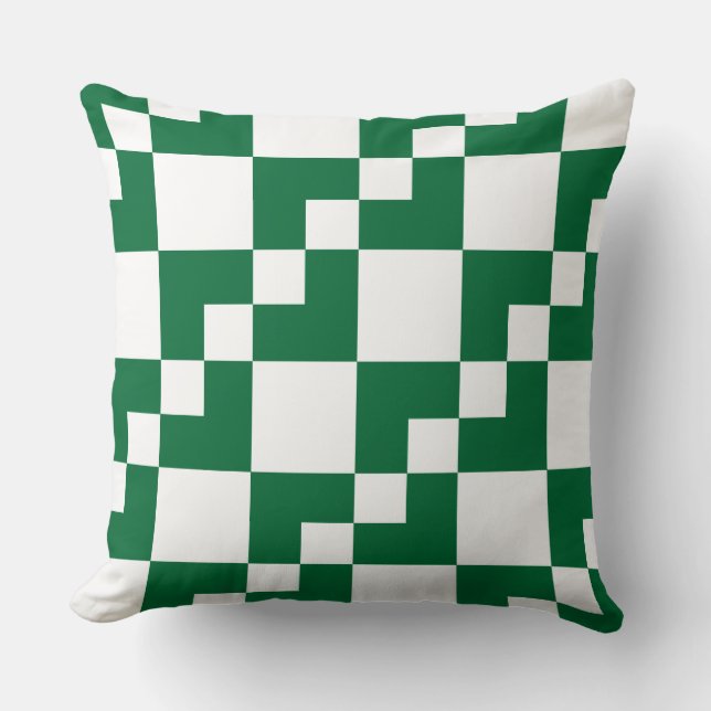 Patchwork Domino - Forest Green and White Cushion (Front)