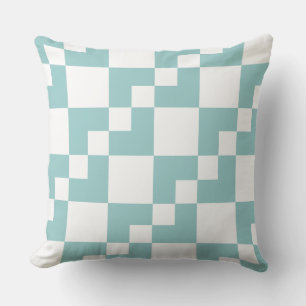 Patchwork Domino - Light Blue Green and White Cushion
