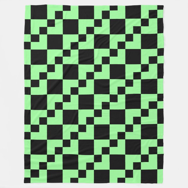 Patchwork Domino - Mint Green and Black Fleece Blanket (Front)