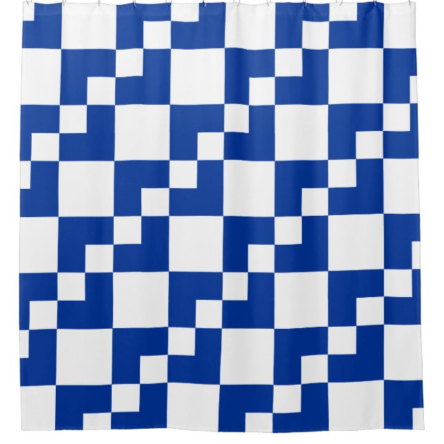 Patchwork Domino - Navy Blue and White Shower Curtain (Front)