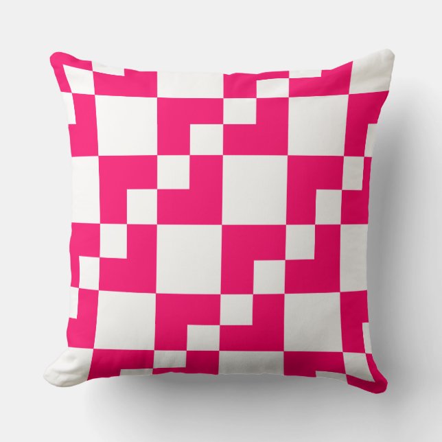 Patchwork Domino - Neon Red and White Cushion (Front)