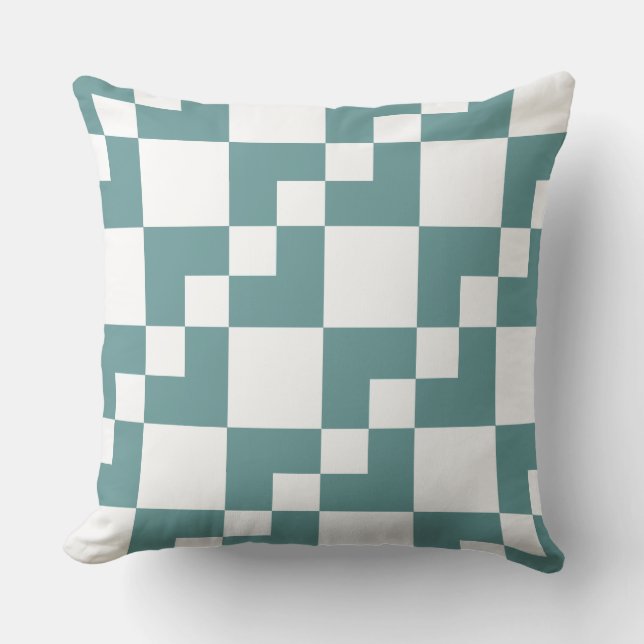 Patchwork Domino - Ocean Green and White Cushion (Front)