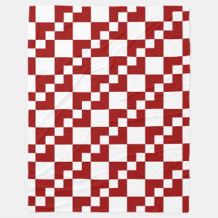 Patchwork Domino - Ruby Red and White Fleece Blanket