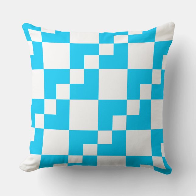 Patchwork Domino - Sky Blue and White Cushion (Front)