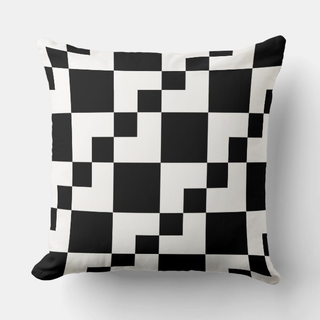 Patchwork Domino - White on Black Cushion (Front)