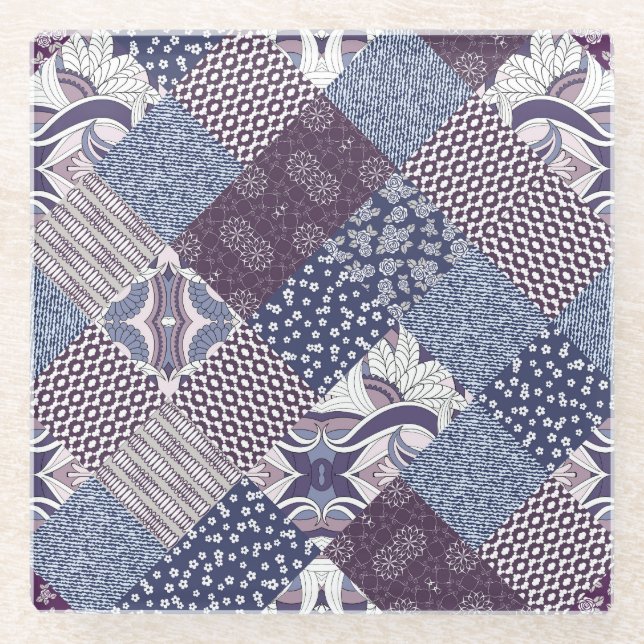 Patchwork Doodle: Vintage Boho Seamless. Glass Coaster (Front)