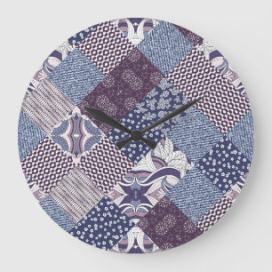 Patchwork Doodle: Vintage Boho Seamless. Large Clock