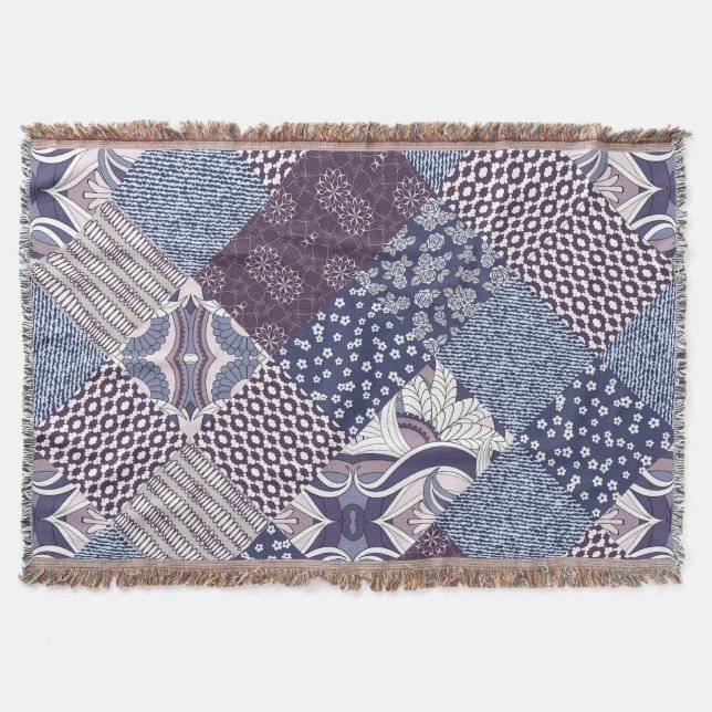 Patchwork Doodle: Vintage Boho Seamless. Throw Blanket (Front)