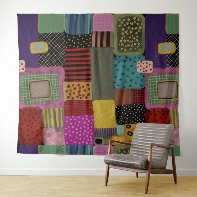 Patchwork effect pieced work tapestry (In Situ (Horizontal))