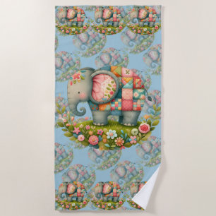 Patchwork Elephant Floral Meadow Charm Beach Towel