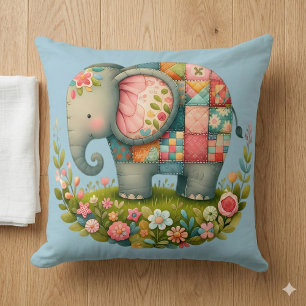 Patchwork Elephant Floral Meadow Charm Cushion