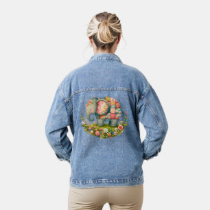 Patchwork Elephant Floral Meadow Charm Denim Jacket