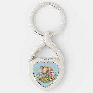 Patchwork Elephant Floral Meadow Charm Key Ring