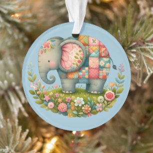 Patchwork Elephant Floral Meadow Charm Ornament