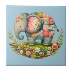 Patchwork Elephant Floral Meadow Charm Tile