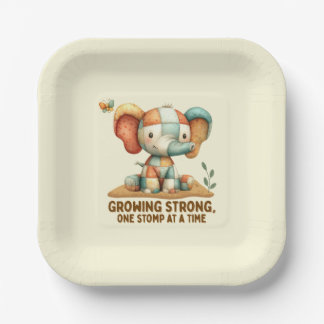 Patchwork Elephant “Growing Strong Paper Plate