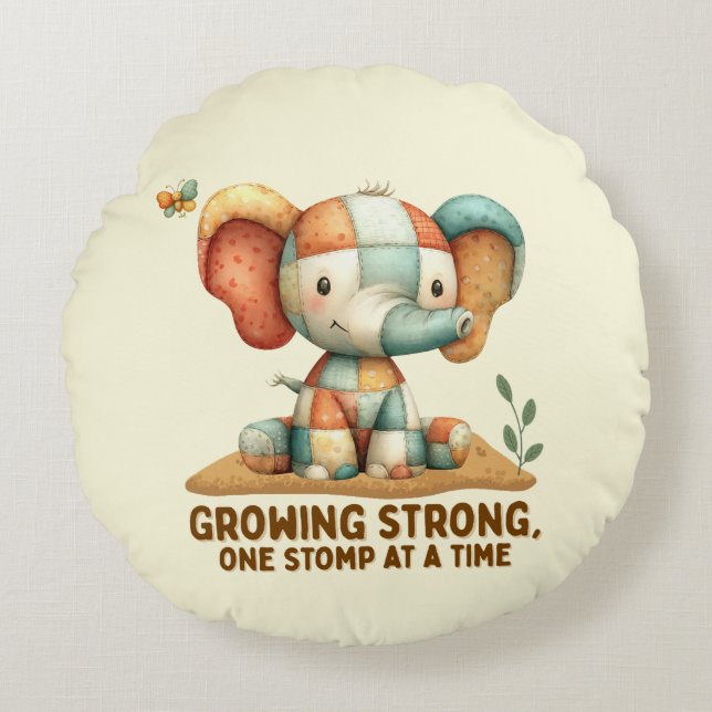 Patchwork Elephant “Growing Strong Round Cushion (Front)