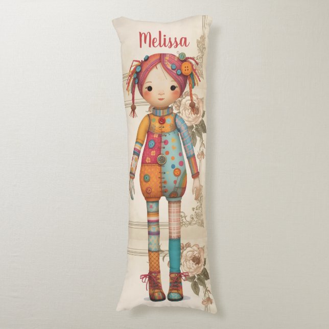 Patchwork Fabric Girl Body Cushion (Front Vertical)
