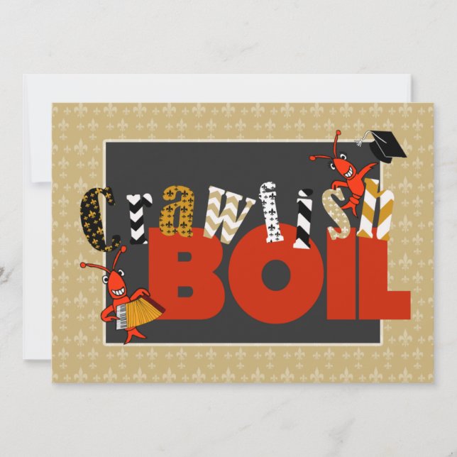 Patchwork Fleur de Lis Crawfish Boil Graduation Invitation (Front)