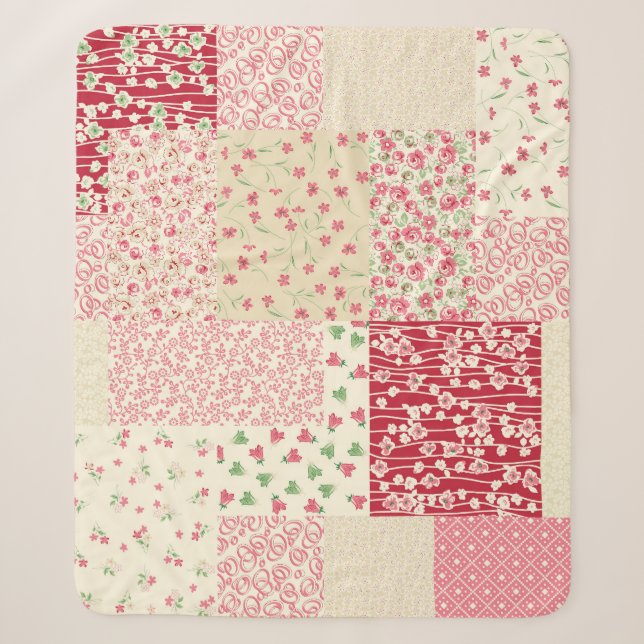 Patchwork Floral: Hand Drawn Ornaments. Sherpa Blanket (Front)