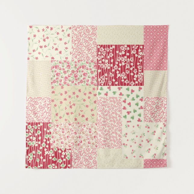 Patchwork Floral: Hand Drawn Ornaments. Tapestry (Front)